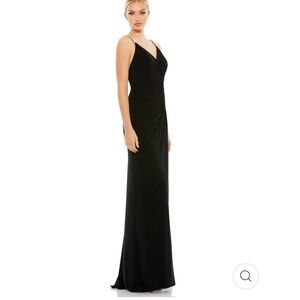 NWT Mac Duggal Faux Wrap V Neck Open Back with Rhinestone Spaghetti Strap Dress